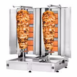 Gas Doner Kebab Grill (Shawarma/Gyros) - Twin x 3 Burner - up to 80kg - 19.5kW - Countertop - incl. 2 splash guards & 2 double doors