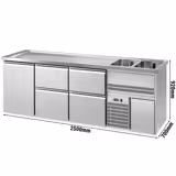 Comptoir à bière Premium PLUS – 2500 × 700 mm – 1 porte & 4 tiroirs