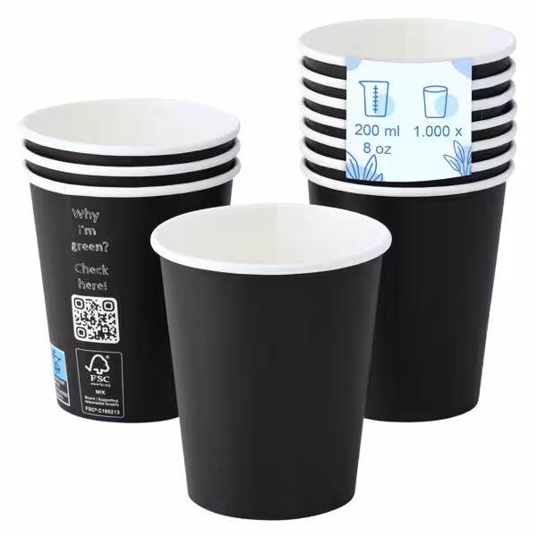 (1000 stuks) Papieren beker - 200ml - 8 oz - Ø 80mm - Zwart