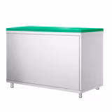 Table armoire en acier inoxydable PREMIUM - 1200x600mm - avec portes coulissantes et étagère basse - incl. plateau de découpe Vert PEHD (HACCP)