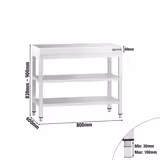Mesa de trabalho em aço inoxidável PREMIUM - 800x600mm - com prateleira inferior & com prateleira intermédia & com travessas de reforço