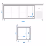 Koelwerkbank PREMIUM - 2330x700mm - met 4 deuren & achterwand