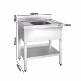 RVS spoeltafel PREMIUM - 800x700mm - met onderblad - met 1 spoelbak midden