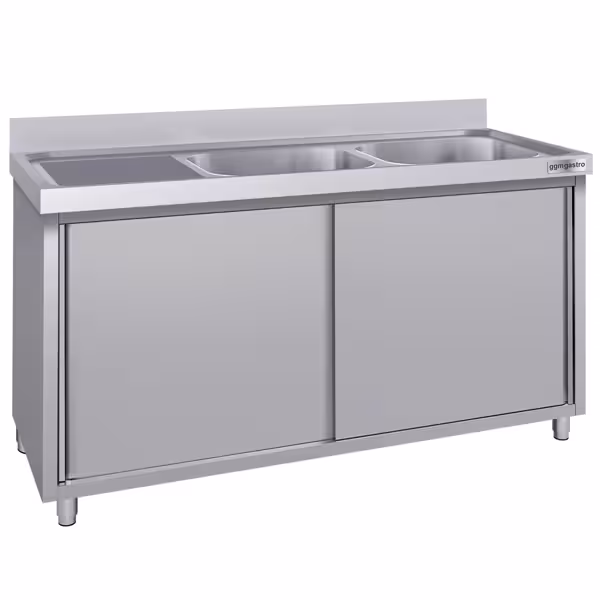 Chiuvetă tip dulap - din oțel inoxidabil ECO - 2,0 m - 2 cuve pe dreapta - L 50 x L 40 x P 25 cm