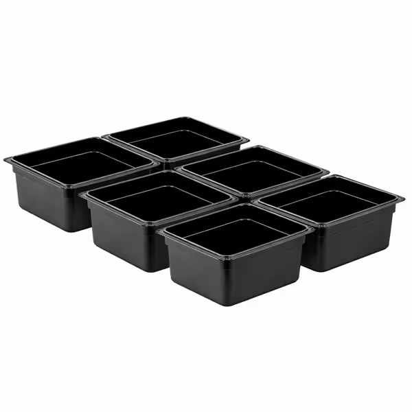 (6 pièces) Bac en Polycarbonate GN 1/2 - Noir - Hauteur : 150 mm