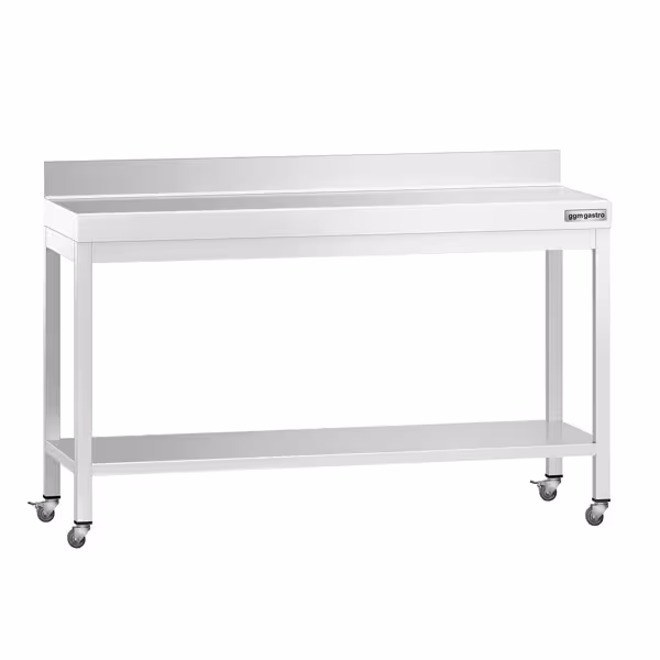 Stół roboczy ze stali nierdzewnej PREMIUM – 1500 x 600 mm – z półką dolną, nadstawką i kółkami