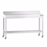 Edelstahl Arbeitstisch PREMIUM - 1500x700mm - mit Grundboden, Aufkantung & Rollen
