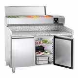 Table réfrigérée à pizza PREMIUM - 1500 x 800 mm - avec 2 portes - incl. vitrine réfrigérée - 7 x GN 1/4