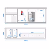 Commercial Refrigerated Beer Counter 2 Stainless Doors + 2 Drawers PREMIUM – 2 sinks left - 2500×700 mm - 3 drip trays