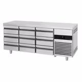 Mostrador refrigerado PREMIUM - 1865x700mm - de trabajo - GN 1/1 - 9 cajones con cierre suave - refrigeración ventilada