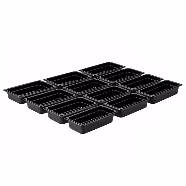 (12 Stück) Polycarbonat-Behälter GN 1/3 - Schwarz - Höhe: 65mm