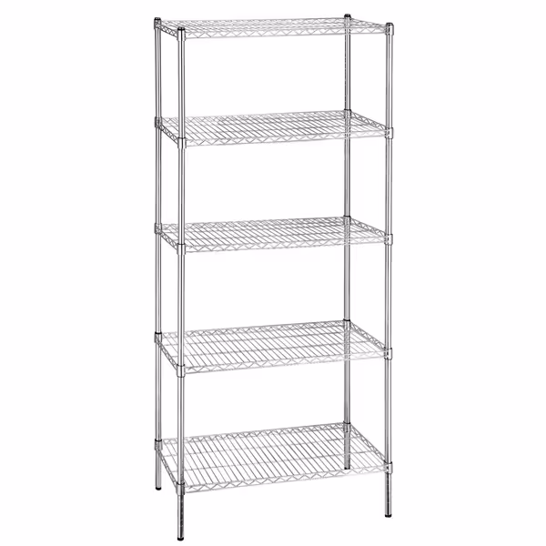 Stalen opbergrek - 900x1800mm - Diepte: 450mm - met 5 legborden (in hoogte verstelbaar) - chroom - Draagvermogen totaal: 180kg