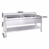 Kastrulldiskbänk Med bottenplatta 1,8 m – 2 Kar L 80 x B 50 x T 35 cm
