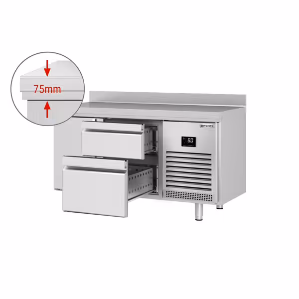 Table réfrigérée Premium PLUS – 1468×700 mm – avec 1 porte, 2 tiroirs – avec dosseret