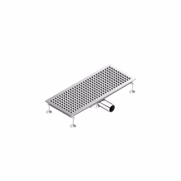 RVS vloerput - 750x300mm - lage inbouwhoogte & zijuitlaat - DN70