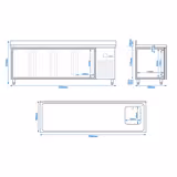 Balcão refrigerado PREMIUM - 2360x700mm - 540L - 4 portas - GN 1/1 - -2 a +8°C; com lavatório à direita; com ressalto traseiro; frio ventilado