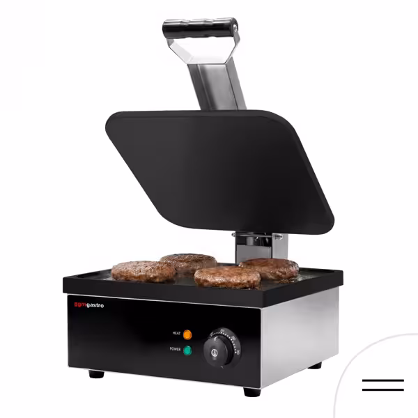 Commercial Contact Grill - Heavy Duty Panini Press - 2.2kW - plates: smooth top & bottom - grill area: 350x330mm