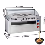 Station de cuisson mobile - 1600 x 850 mm - Hauteur : 1170 mm - incl. cuiseur à pâtes, cuisinière électrique & bain-marie