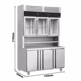 Koelwerkbank met wandkoelrek - 1350x700mm - met 3 deuren - met 3 glazen deuren - werkblad