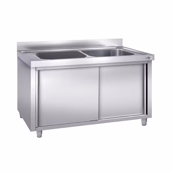 Mueble fregadero para ollas de acero Inox. - 1,8 m - 2 fregaderos L 80 x B 40 x T 35 cm