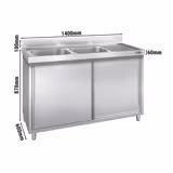 Unidade de pia PREMIUM - 1,4 m - 2 pias à esquerda C 40 x L 40 x P 25 cm