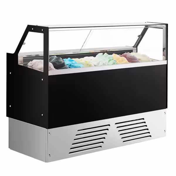 Vitrine à glace EMMA – 1710 mm – refroidissement ventilé – pour 9 bacs à glace de 5 litres ou 6 bacs de 7 litres – Noir