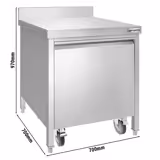Poubelle - Carénée, à tiroir frontal - 50L - 700x970x700mm - avec roulettes, bac intérieur amovible, fermeture douce, support de sac - dosseret 100x15mm - Acier inoxydable