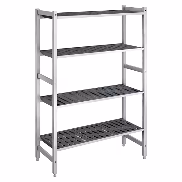 Aluminium/kunststof stelling - 1080x1800mm - Diepte: 560mm - met 4 schappen - Draagvermogen totaal: 900kg