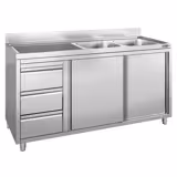 Lavello armadiato - 1800x600mm - con 3 cassetti e 2 vasche a destra