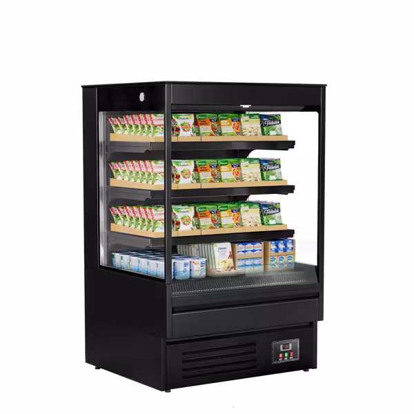 Commercial multideck display fridge - Open front - 900mm - 287L - with 3 shelves - Black
