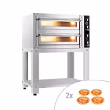 Four à pizza électrique – (voûte et sole en chamotte) – 4+4 x 34 cm – Manuel – avec support inclus