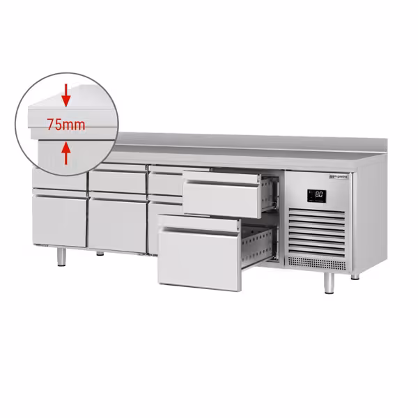 Commercial Counter Fridge PREMIUM PLUS - 2452x600mm - with 8 drawers - with upstand - capacity 510 litres