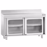 Dulap de lucru inox PREMIUM - 1200x700mm - cu ușă glisantă din sticlă și rebord