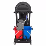 Cărucior de curățenie – deschis – 2 recipiente, storcător de mop, sac pentru rufe și capac cu role