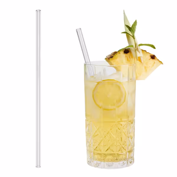 (50 pcs) Glass Drinking Straws - 39mm - ø 8mm - straight - Clear - incl. 1 Nylon cleaning brush