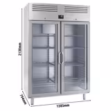 Koelkast RVS PREMIUM PLUS - GN 2/1 - 1385mm - 1240liter - tot +8°C - met 2 glasdeuren - geforceerde koeling, LED‑verlichting, automatische ontdooiing, slot & legroosters