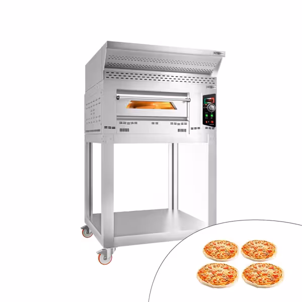 Pizzaoven op gas - 4x 34cm - Handmatig - incl. afzuigkap, onderstel & wielen