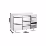 Rashladni pult za pića PREMIUM - 1580x600 mm - 365 l - 5 ladica, podignuti rub & izbijalica za kavu - nehrđajući čelik