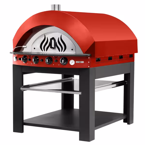 Gas pizzaoven - 1270x1476x1725mm - 1 kamer - 1x9 pizza’s Ø25cm - tot 400°C - Handmatig - rood - incl. onderstel, sproeiers voor aardgas & propaangas