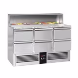 Saladette PREMIUM - 1368mm - 6 cassetti - con vano ingredienti per 8x GN 1/6, coperchio in acciaio inox - piano di lavoro in granito