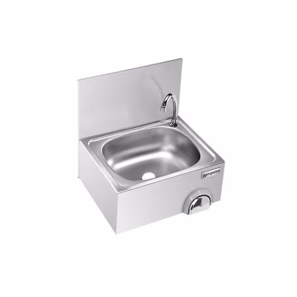 Lave-mains - Acier inoxydable - avec commande fémorale (au genou), robinet à droite & avec dosseret