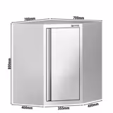 Rozsdamentes acél sarok faliszekrény - 700x700 mm - nyílóajtóval - 800 mm magas