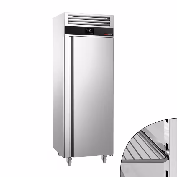 Commercial Upright Fridge Stainless steel PREMIUM - GN 2/1 - 700L - with 1 door - On castors - For UK