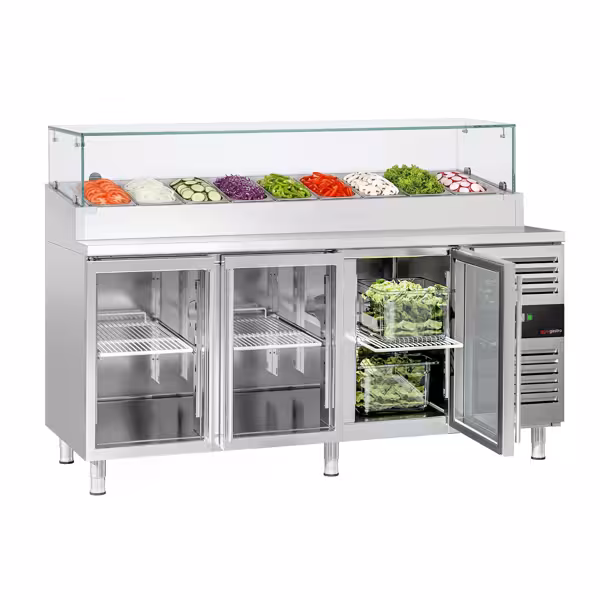 Saladette PREMIUM - 1795x700mm - 3 glasdeuren - voor 9x GN 1/3