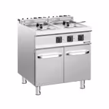 Free Standing Electric Twin Tank Fryer - 28kW - Electronic control - with drain tap - incl. substructure with 2 doors