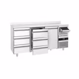 Barkylbänk PREMIUM - 2135x600 mm - 570 liter - 1 dörr & 6 lådor, arbetsyta med skyddskant & kaffeurskrapare