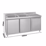 Lavello armadiato ECO - in acciaio inox - 1600x600mm - con pattumiera - 2 vasche