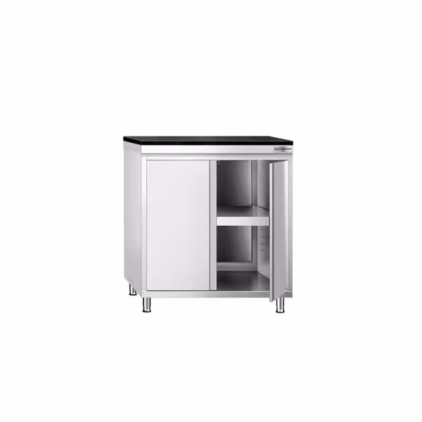 Stainless Steel Floor Cupboard PREMIUM - 800x600mm - with hinged door - incl. granite worktop