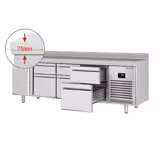 Koelwerkbank PREMIUM PLUS - 2452x600mm - 510 liter - met 1 deur - met 6 lades - met opstand