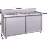 Spoelkast ECO - RVS - 2000x600mm - met 2 spoelbakken links